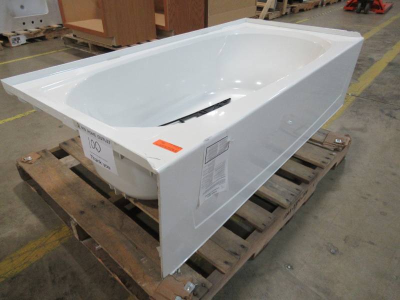lot 100 image: Sterling Performa 60-in White with Left-Hand Drain 71041810-0 - Cracked
