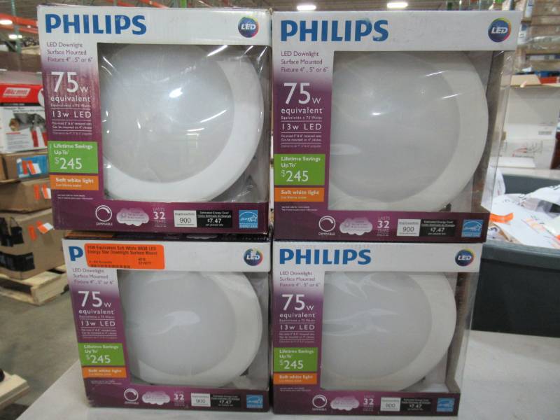 lot 115 image: Four Phillips 75W Equivalent Soft White BR30 LED Energy Star Downlight Surface Mounted Fixture