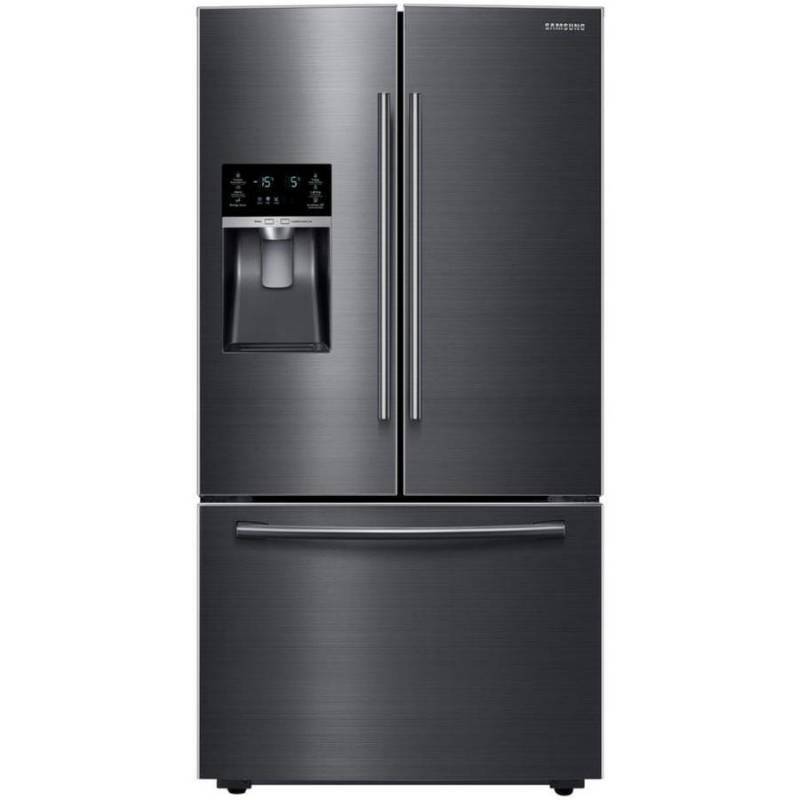 lot 27 image: LIKE NEW - Samsung 28.07-cu ft French Door Refrigerator with Ice Maker (Fingerprint-Resisitant Black stainless steel) ENERGY STAR Model RF28HFEDBSG