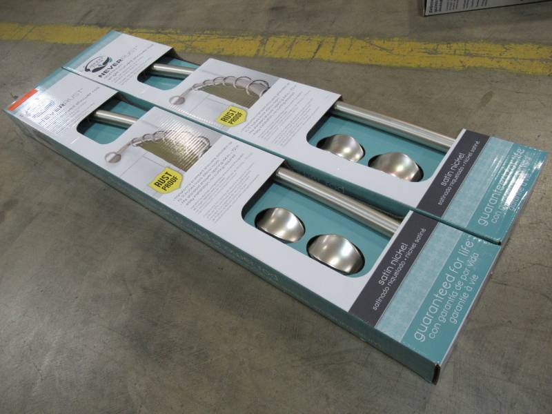 lot 39 image: 2 Rustproof 44 in. - 72 in. Aluminum Adjustable Curved Shower Rod in Brushed Nickel