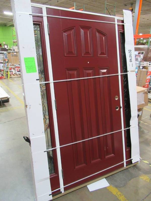 lot 83 image: Feather River Doors 60.5 in.x81.625 in. Right-Hand Fiberglass Prehung Front Door w Sidelites