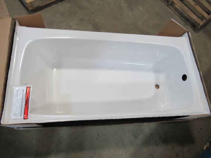 lot 101 image: New in Box - Aquatic Catalina 60 acrylic left drain Rectangular Alcove Bathtub