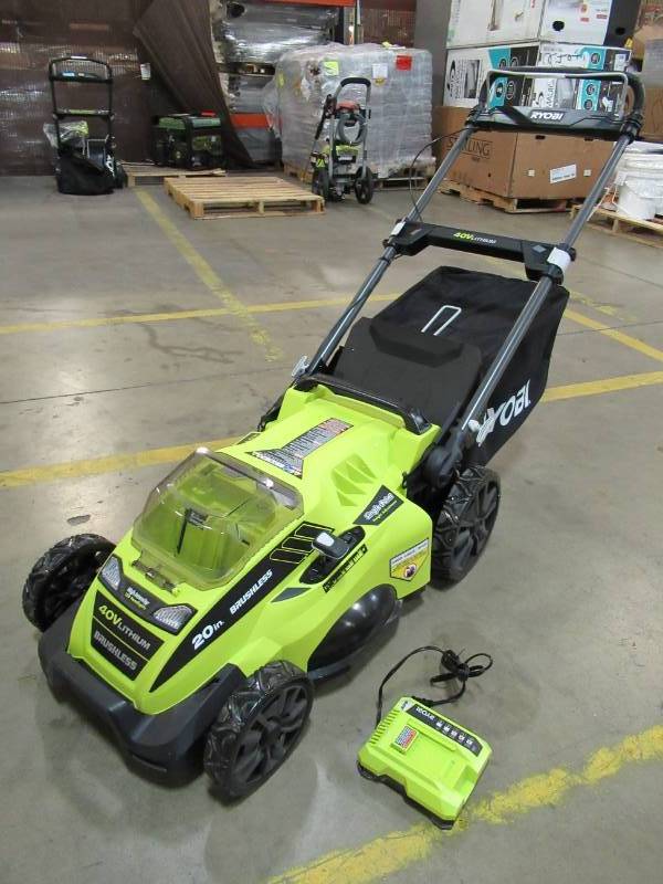 lot 12 image: BROKEN HANDLE - Ryobi 40V 20 IN. BRUSHLESS MOWER - BATTERY NOT INCLUDED