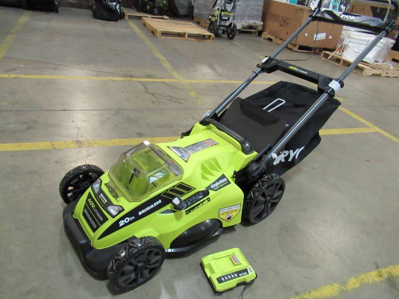 lot 13 image: BROKEN HANDLE - Ryobi 40V 20 IN. BRUSHLESS MOWER - BATTERY NOT INCLUDED
