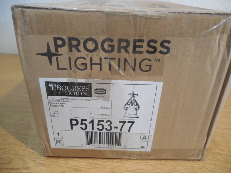 Progress Lighting Torino 1-Light Forged Bronze Mini Pendant with Tea-Stained Glass