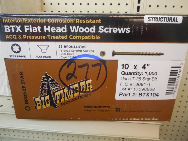 lot 277 image: BIG TIMBER FLAT HEAD WOOD SCREWS - 10 X 4 - NEW FULL BOX