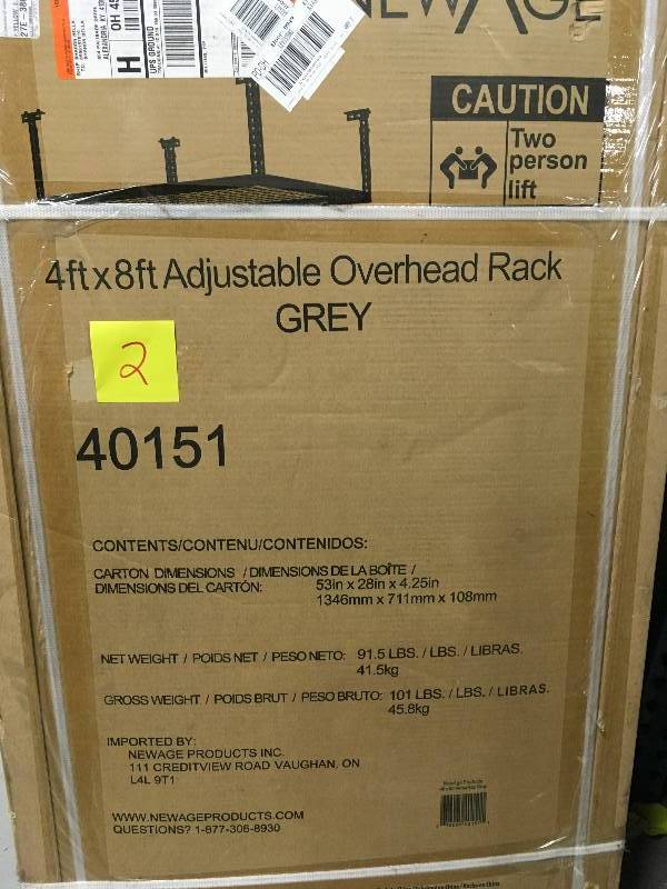 lot 2 image: NewAge Products 40151 4-Feet by 8-Feet Ceiling Mount Garage Storage Rack, Grey not used