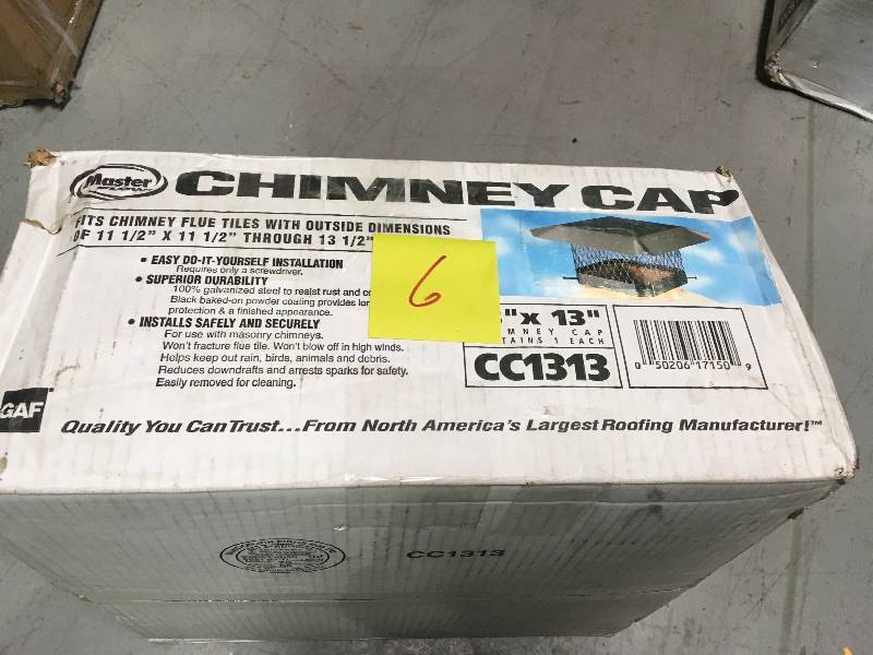 lot 6 image: Master Flow CC1313 Galvanized Steel Fixed Chimney Cap in Black in good conditions