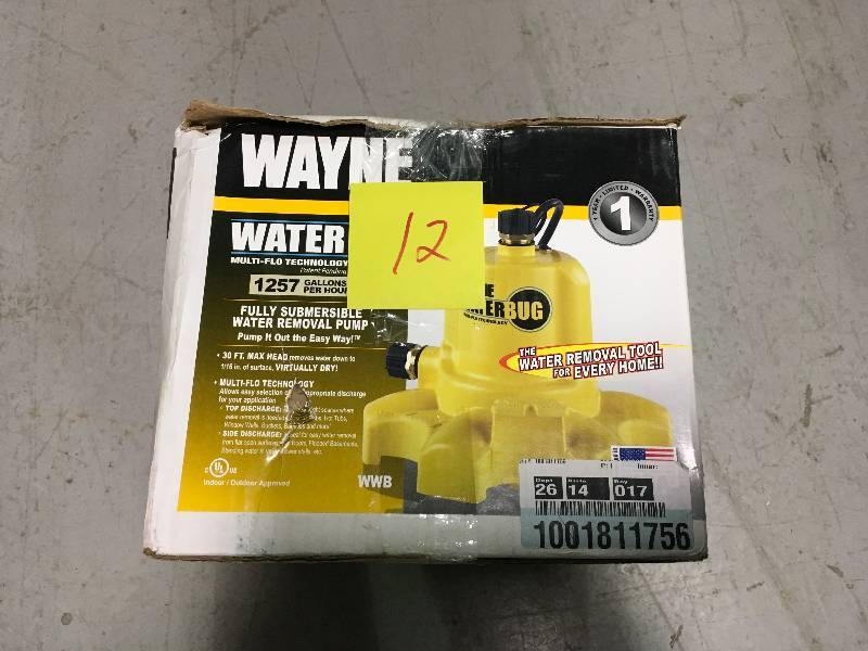 lot 12 image: Wayne 0.16 HP WaterBUG Submersible Utility Pump with Multi-Flo Technology in good conditions