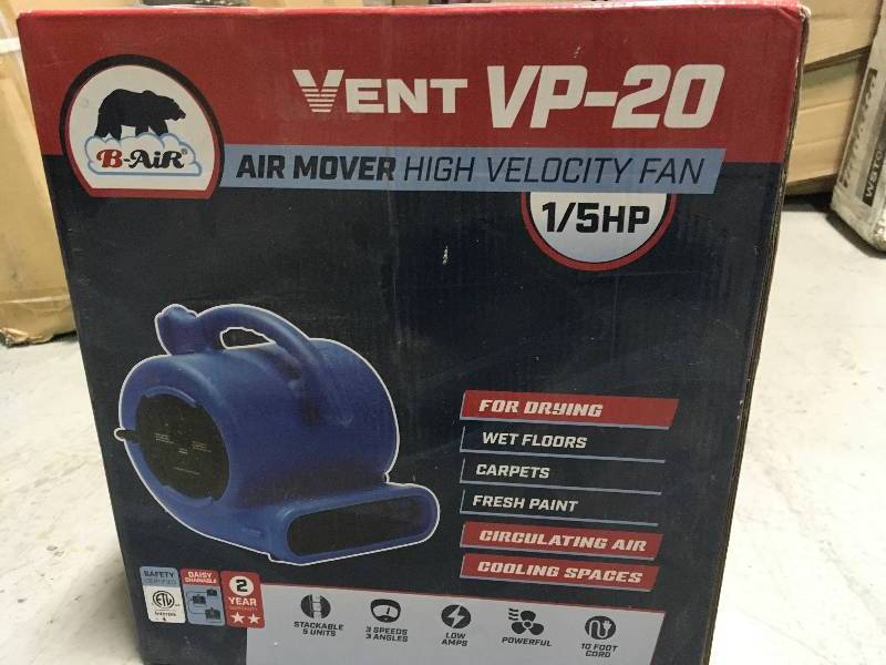lot 17 image: B- AIR  VP-20 15 HP Air Mover for Water Damage Restoration Carpet Dryer Floor Blower Fan Home and Plumbing Use in Blue in working conditions