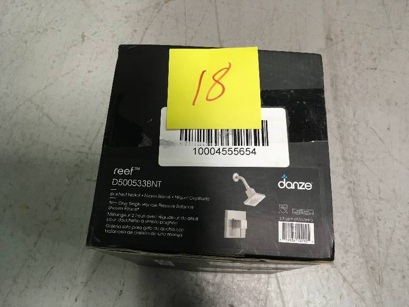 lot 18 image: Danze D500533BNT Reef Single Handle Shower Trim Kit, Brushed Nickel, New