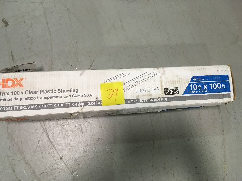 lot 29 image: HDX 10 ft. x 100 ft. Clear 4 mil Plastic Sheeting not used