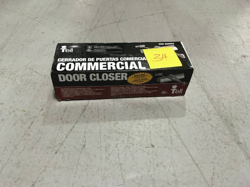 lot 34 image: Door Closer Arm Heavy-Duty 4-Tension Adjustable Aluminum Commercial w Hardware in good conditions
