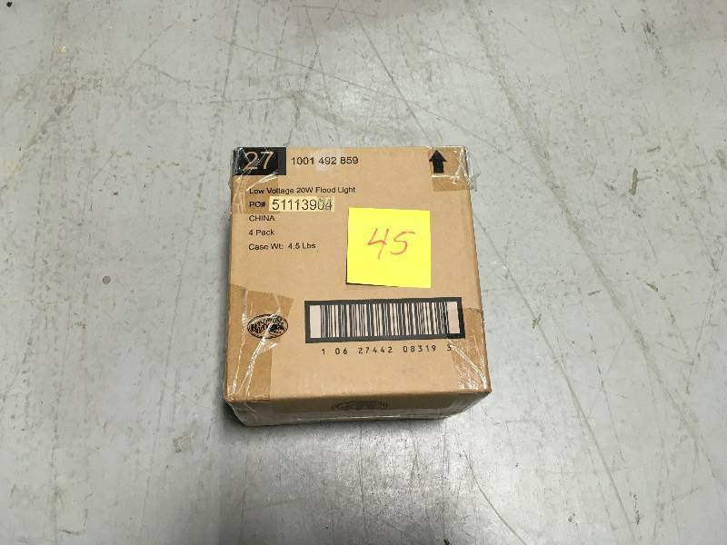 lot 45 image: Hampton Bay 1001492859 Low Voltage 20w Flood Light Aged Brass Finish Metal  CASE OF 4 PACK not used