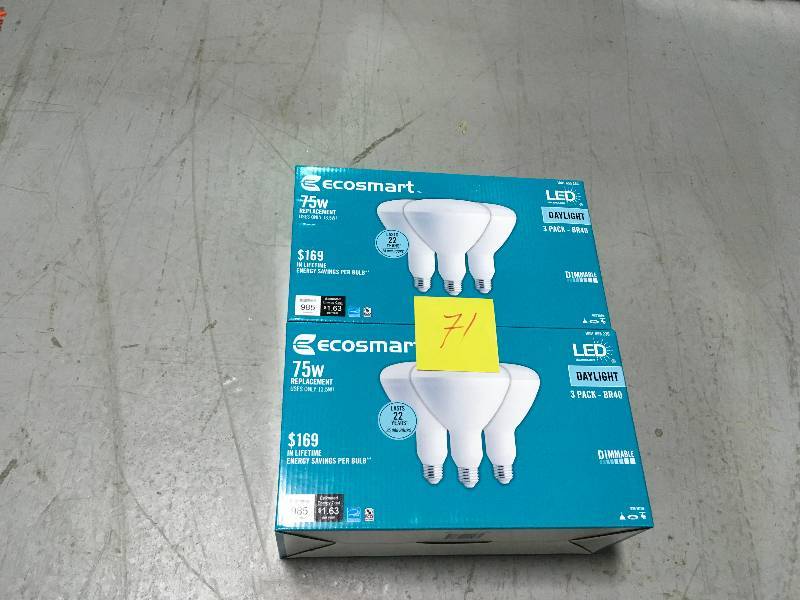 lot 71 image: EcoSmart 75W Equivalent Daylight BR40 Dimmable LED Light Bulb (3-Pack)  LOT OF 2 PACKS not used