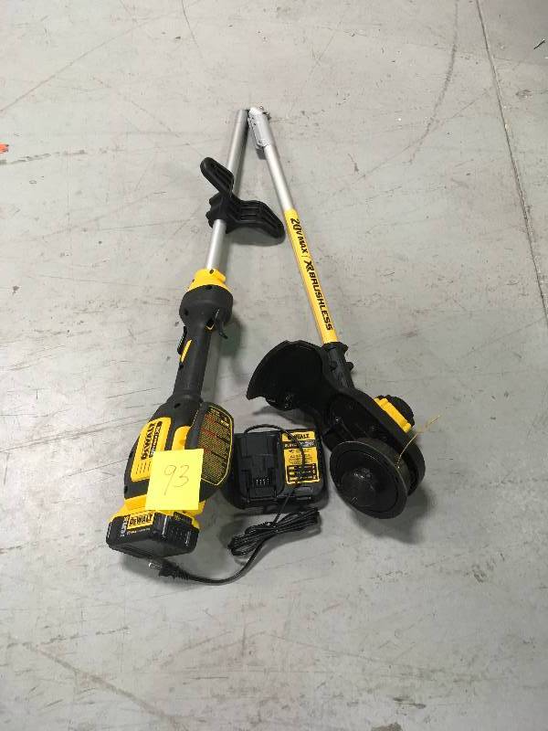 lot 93 image: Dewalt DCST920P1 20V MAX 5.0 Ah Li-Ion Brushless String Trimmer kit  Used in good working cond.