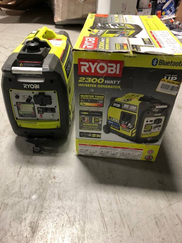 lot 103 image: Ryobi Bluetooth 2,300-Watt Super Quiet Gasoline Powered Digital Inverter Generator with Parallel Combo Kit in good conditions