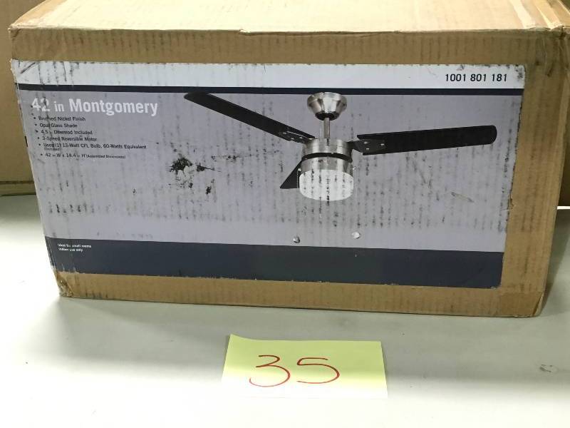 lot 35 image: Hampton Bay 1001801181 42 Montgomery Ceiling Fan W Light Nickel
