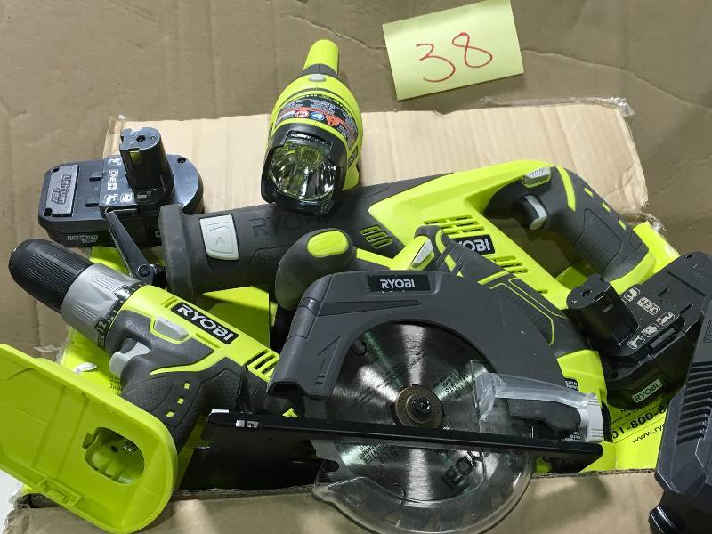 lot 38 image: Ryobi 18-Volt ONE Lithium-Ion Cordless Super Combo Kit (4-Piece)