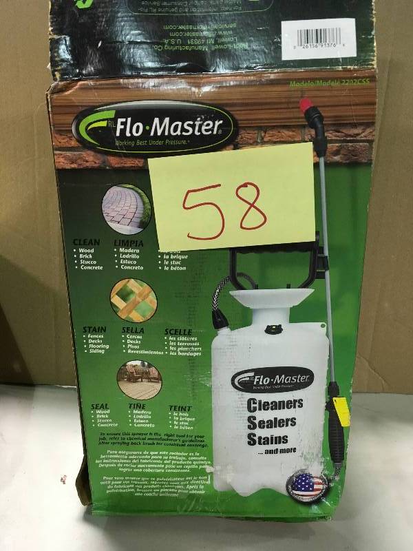 lot 58 image: Flo-Master 2 gallon Deck Sprayer High-Density Polyethylene Tank Poly Nozzle