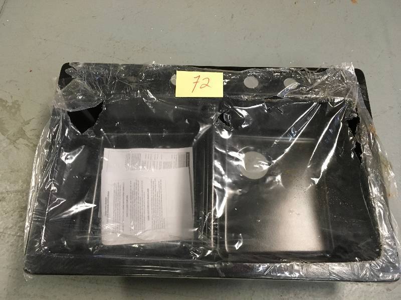 lot 72 image: Waterbrook Dual Mount Composite Granite 33 in. 4-Hole Double Bowl Kitchen Sink in Black IN GOOD CONDITION