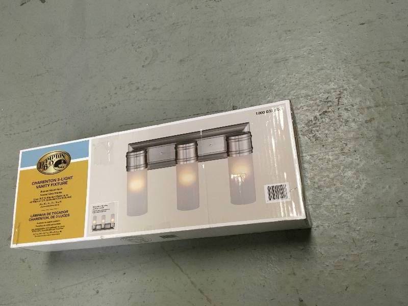 lot 78 image: Hampton Bay 3-Light Brushed Nickel Wall Vanity Light 1000037500