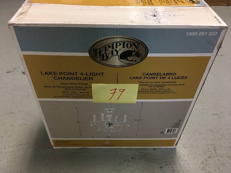 lot 79 image: Hampton Bay 1000051537 Lake Point 4-light Chrome and Clear Crystal Chandelier