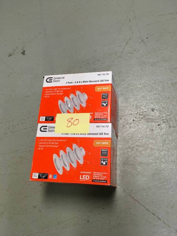 lot 80 image: 4 Pack - Commercial Electric 5 in. and 6 in. White Recessed LED Light LOT OF 2