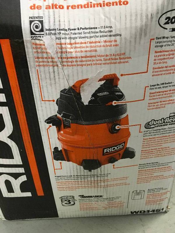 lot 94 image: RIDGID 14 Gal. 6.0 Peak HP Wet Dry Vacuum Cleaner With Auto Detail Kit WD1451