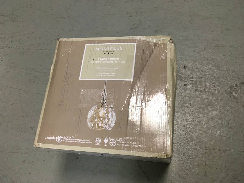 lot 13 image: Monteaux Lighting 1-Light Letezia Collection Polished Chrome Pendant DC-C2707 in good conditions