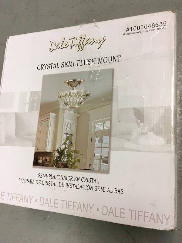 lot 16 image: Dale Tiffany Meridith 3-Light Polished Chrome Crystal Semi Flush Mount in good conditions