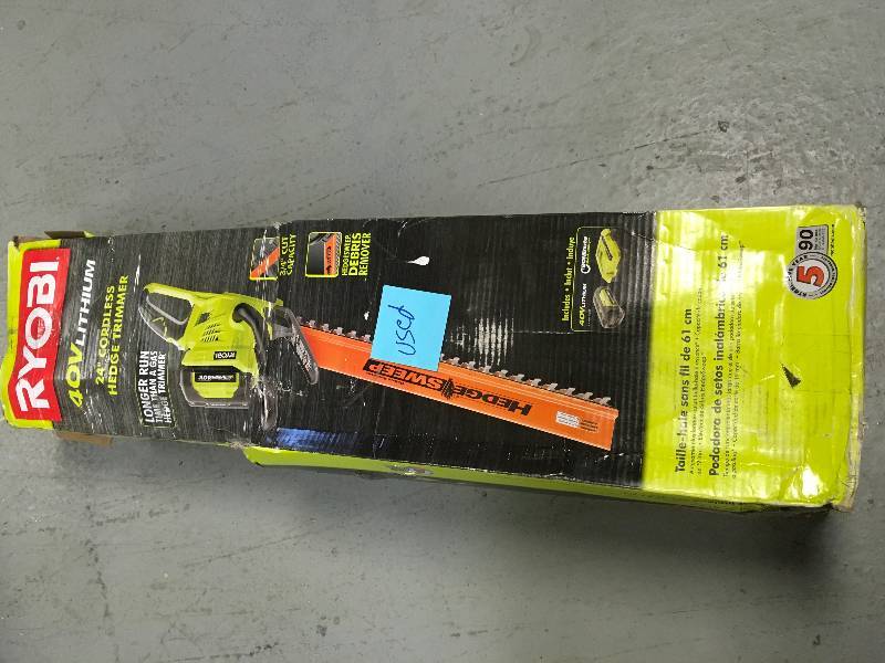 lot 24 image: Ryobi 24 in. 40-Volt Lithium-Ion Cordless Hedge Trimmer - 2.6 Ah Battery and Charger Included   USED in working conditions