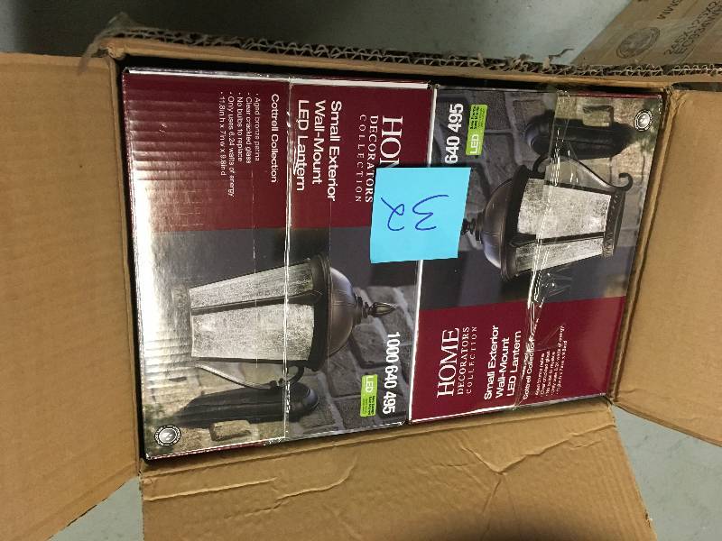 lot 32 image: Home Decorators Collection Aged Bronze Patina Outdoor LED Wall Lantern  LOT OF 2 not used