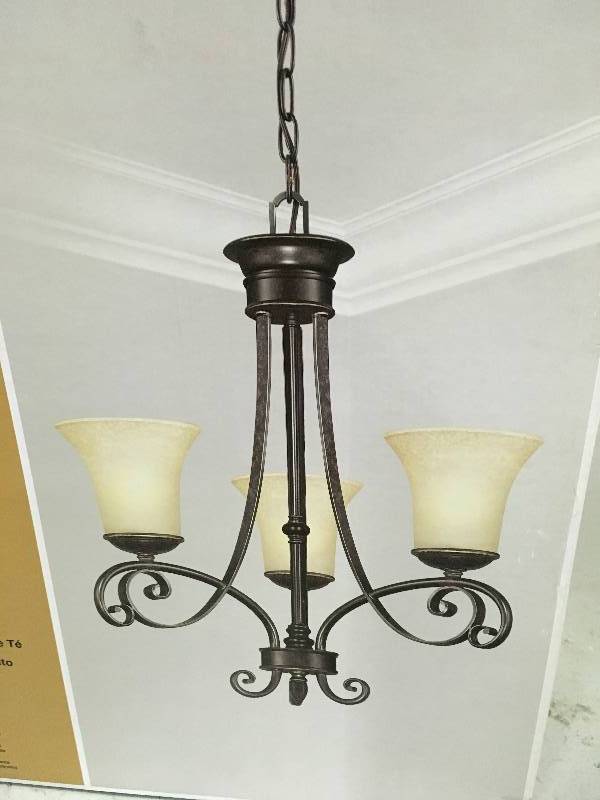 lot 40 image: Hampton Bay 14708 Essex 3-Light Aged Black Chandelier Aged Black not used