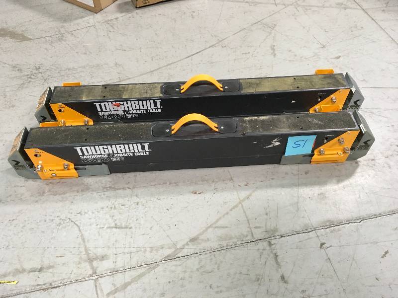 lot 51 image: TOUGHBUILT C700 Steel Sawhorse Folding Adjustable Portable Jobsite Saw Table in good conditions