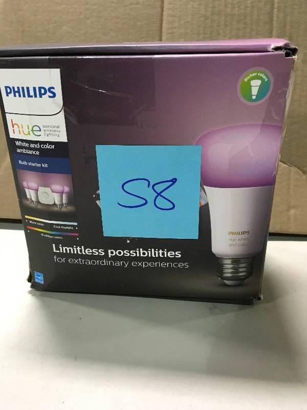 lot 58 image: Philips Hue White And Color Ambiance A19 4-Bulb Starter Kit in good conditions