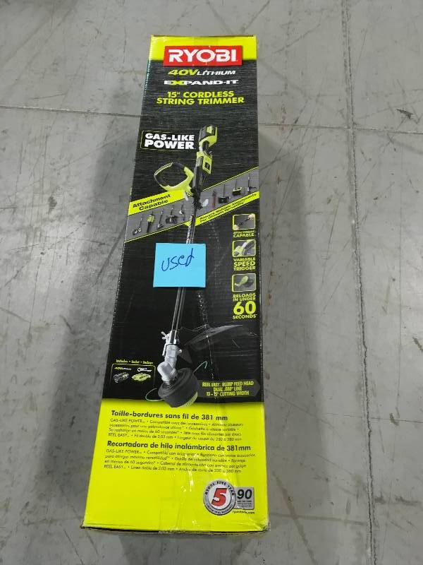 lot 68 image: Ryobi RY40220 40-Volt X Expand-It Cordless String Trimmer  USED in working conditions