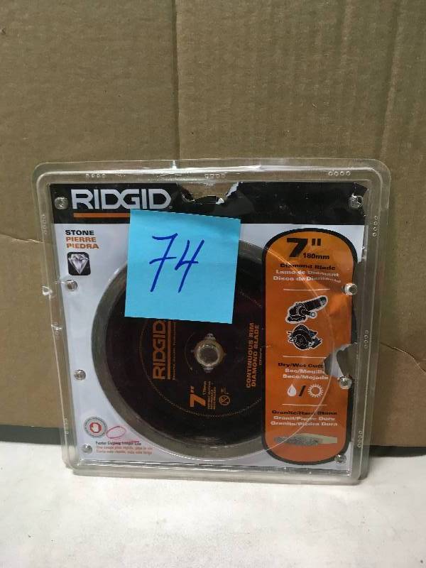 lot 74 image: Ridgid 7 in. Diamond Stone Blade Tool Cutting Granite Marble Hard