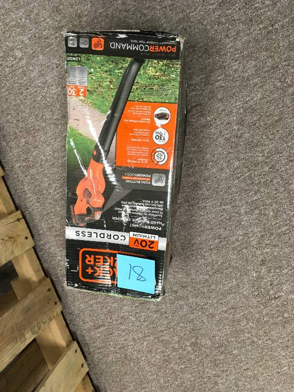 lot 81 image: Black & Decker130 MPH 100 CFM 20-Volt MAX Lithium-Ion Cordless Handheld Leaf Sweeper with 2.0Ah Battery and Charger Included USED in working conditions
