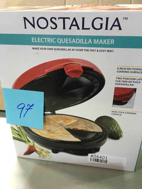 lot 97 image: Nostalgia EQM200 Electric Quesadilla Maker in good conditions