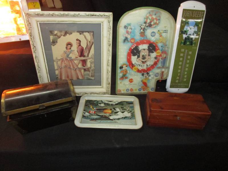 lot 175 image: Lane chest, John Deere metal Theremoeter, Picture metal chest