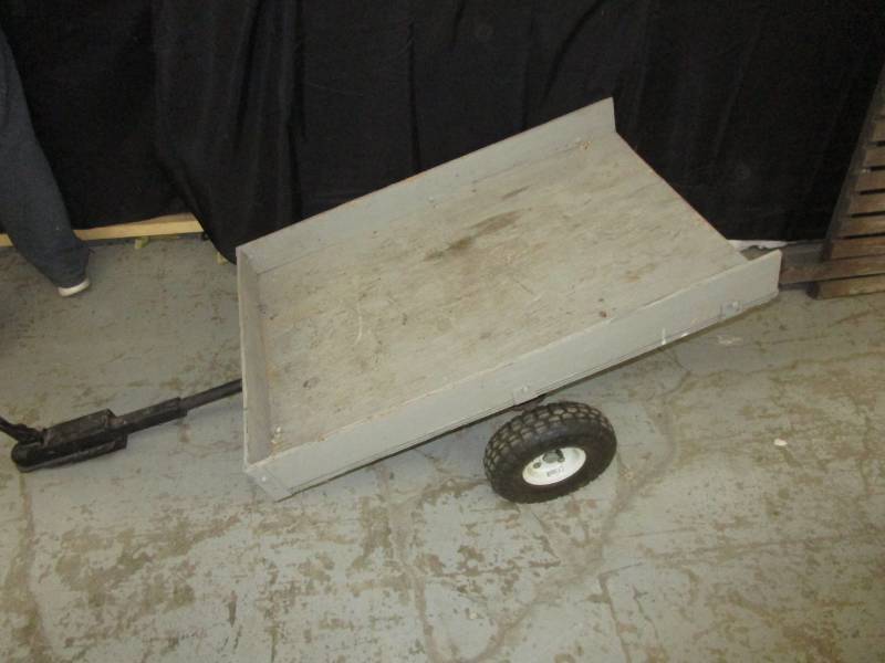 lot 182 image: Nice Trailer, Good Wheels, 57 Hitch to back end, Trailer Bed is 2X3