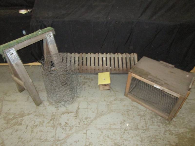 lot 183 image: Chicken Wire, Saw Horse, Little Fence, Chicken Cage