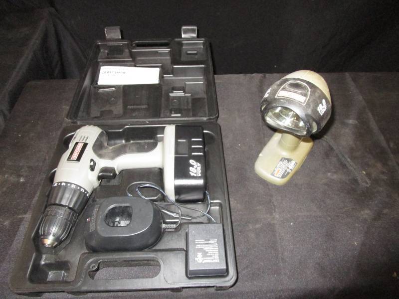 lot 195 image: Craftsman Flashlight, and Handheld Drill, Cordless Drill and Charger