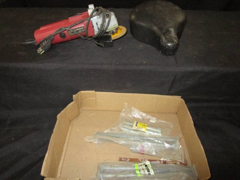lot 197 image: 4 12 Angle Grinder, Bike Seat, Carriage Bolts