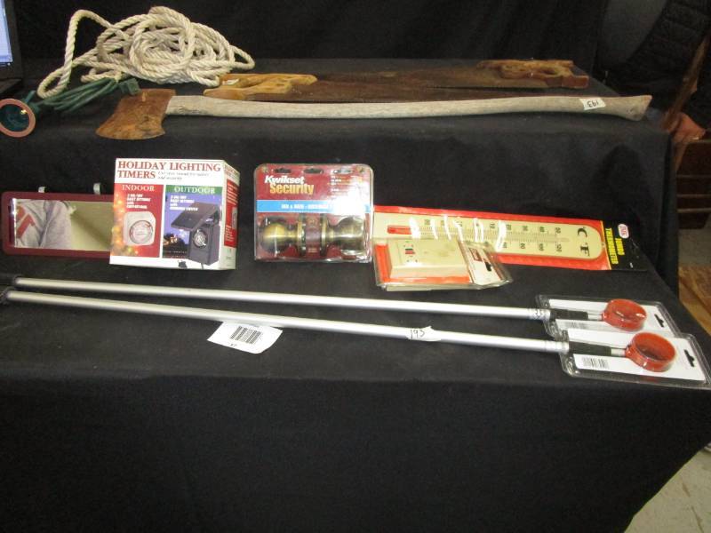 lot 37 image: hand saws, gold ball grabbers, ropes, timers, ax