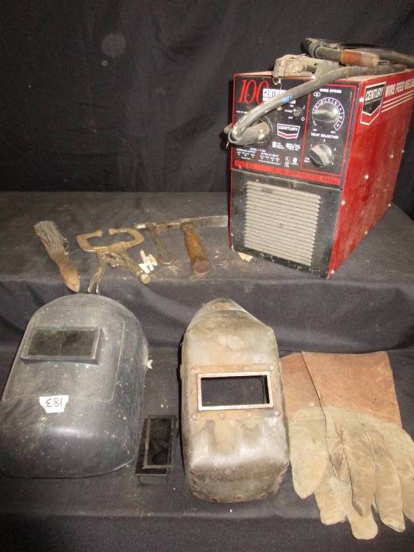 lot 45 image: 100 Century Caseless Wire Feed Welder 120 Volt, 30-100 Amp Welding Range and all the accessories