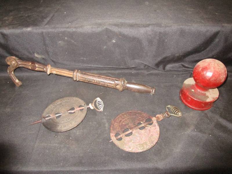 lot 69 image: Nail Puller,2 Cast Iron Furnace Dampers
