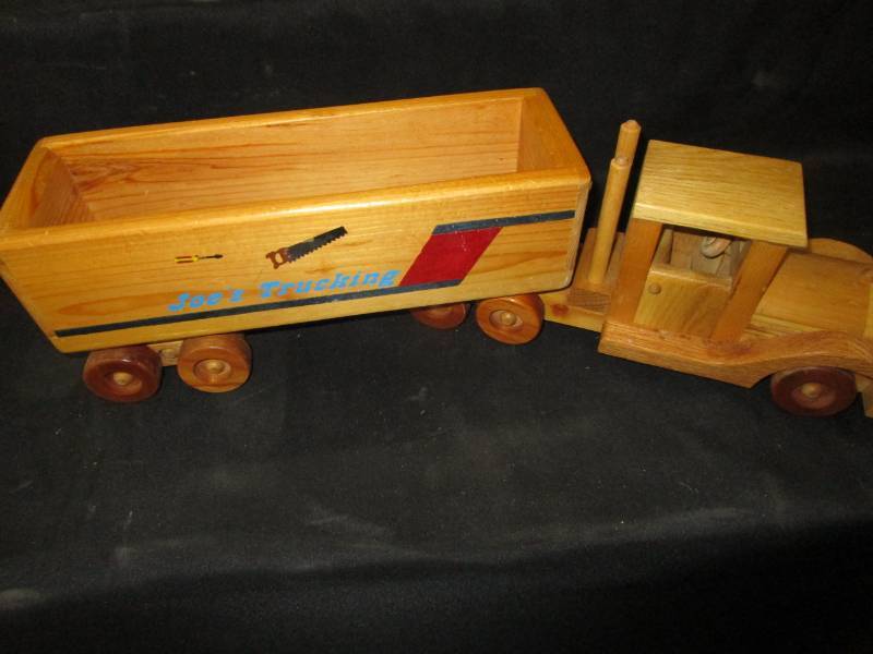 lot 111 image: Handmade Wooden Semi Truck, 23 12 in Long