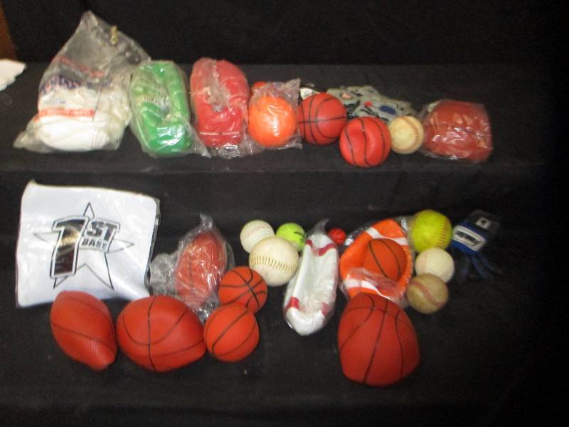 lot 138 image: First Base, Basketballs, Mini Basketballs, Blow Ups, Baseballs